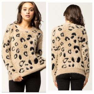 Fuzzy knit Animal Print Sweater